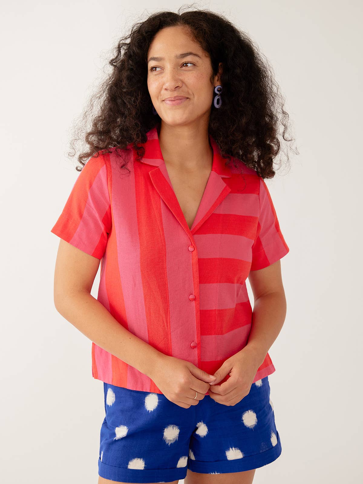 Camp Shirt Pink Red Linen Cotton