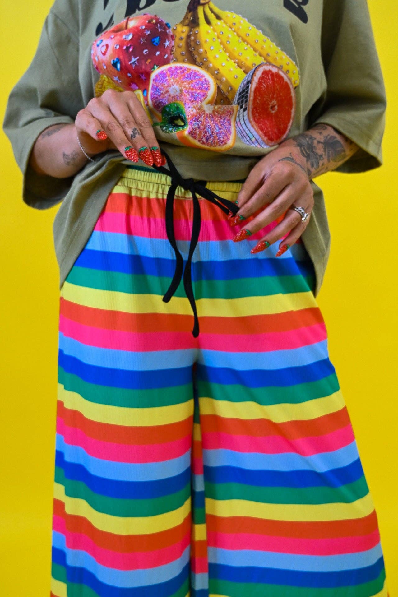 Fruit Salad Rainbow Stripe Cropped Pants