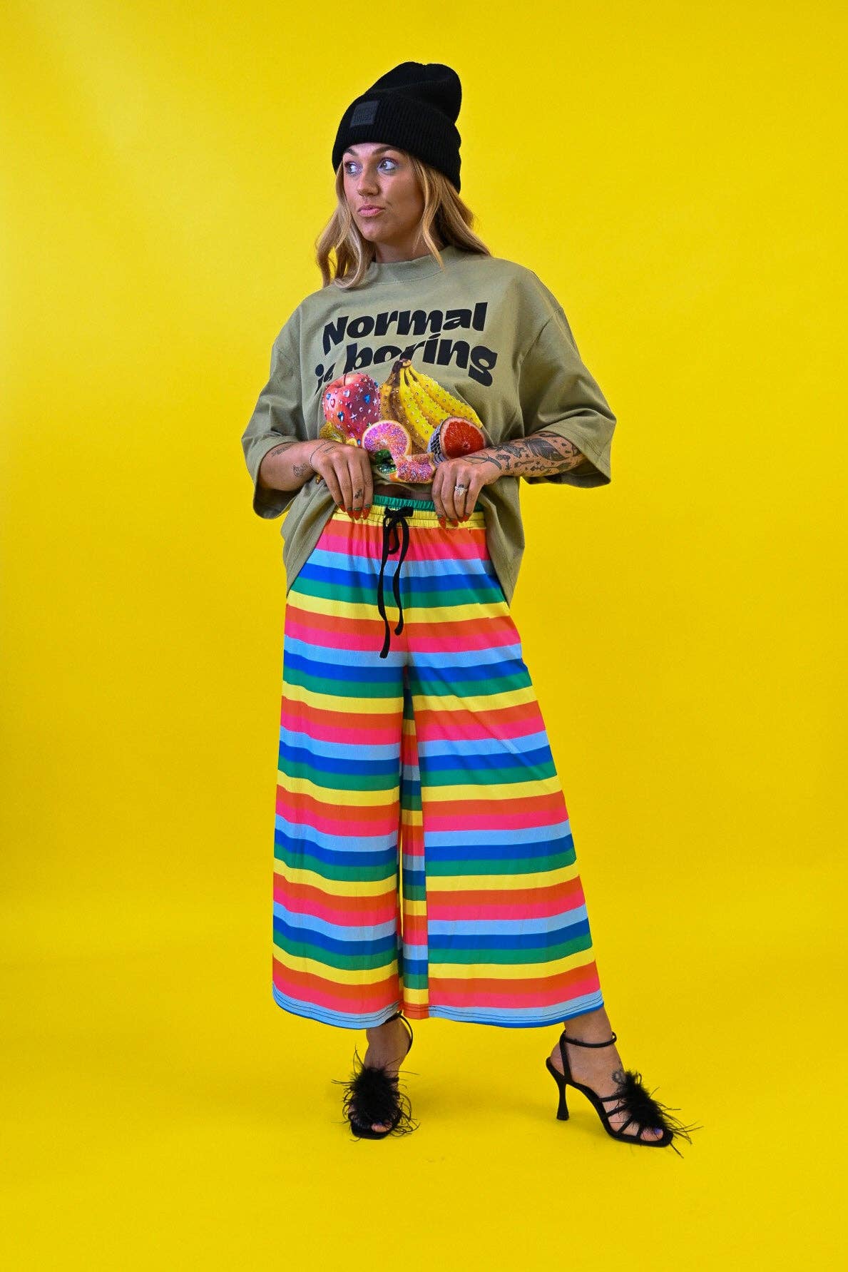 Fruit Salad Rainbow Stripe Cropped Pants