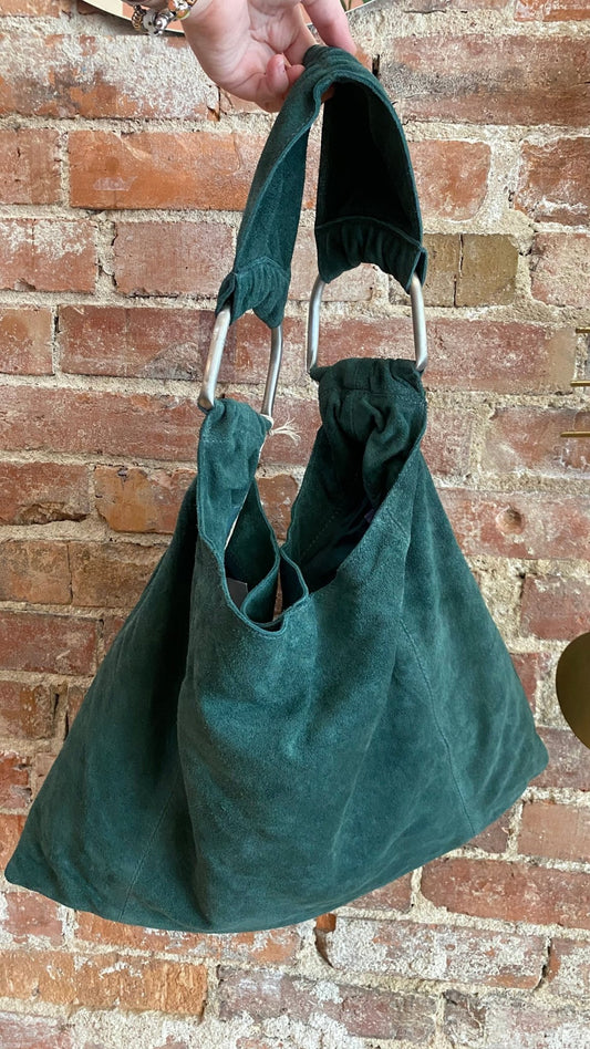 Bobbi Slouch Suede Tote in Pine - Tsuru