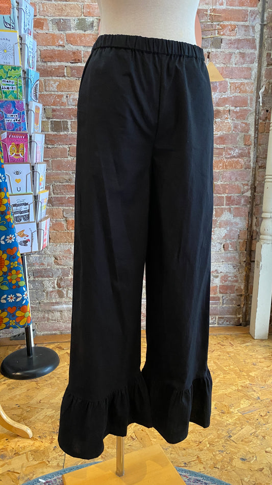 Black Ruffle Bottom Trousers