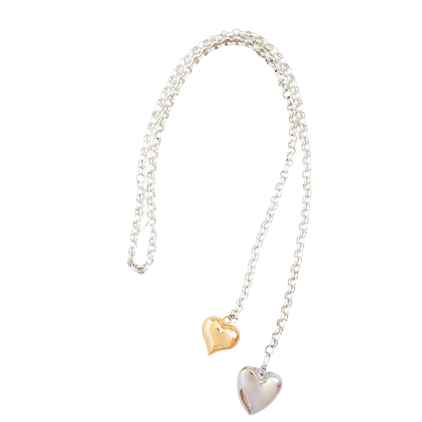 Tie Up Your Heart- Two Tone Puffy Heart Lariat PVD