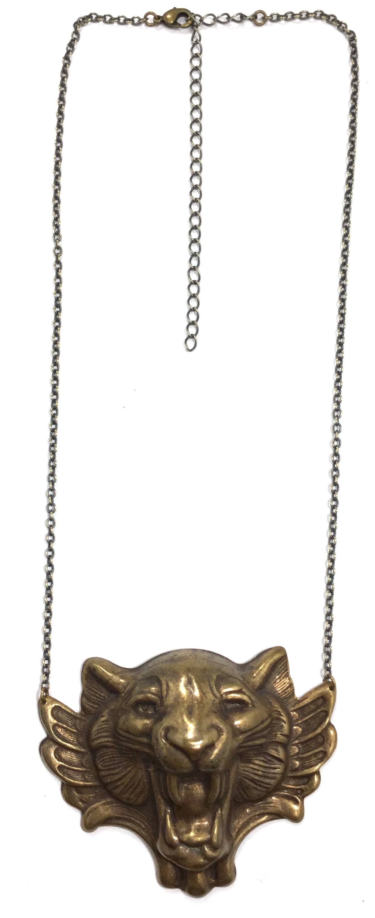 Gold Winged Tiger Pendant Necklace