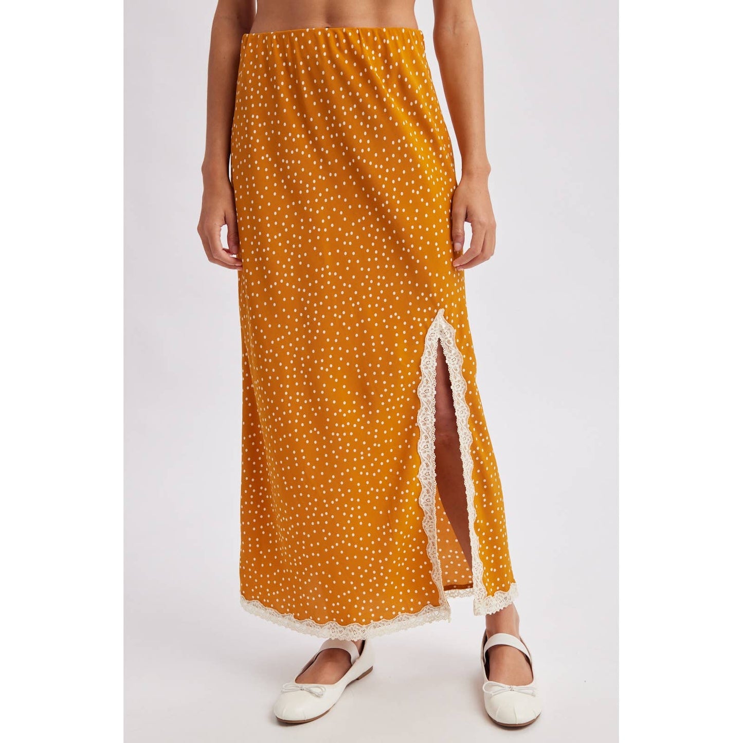 Polka Dot Lace Trim Maxi Skirt