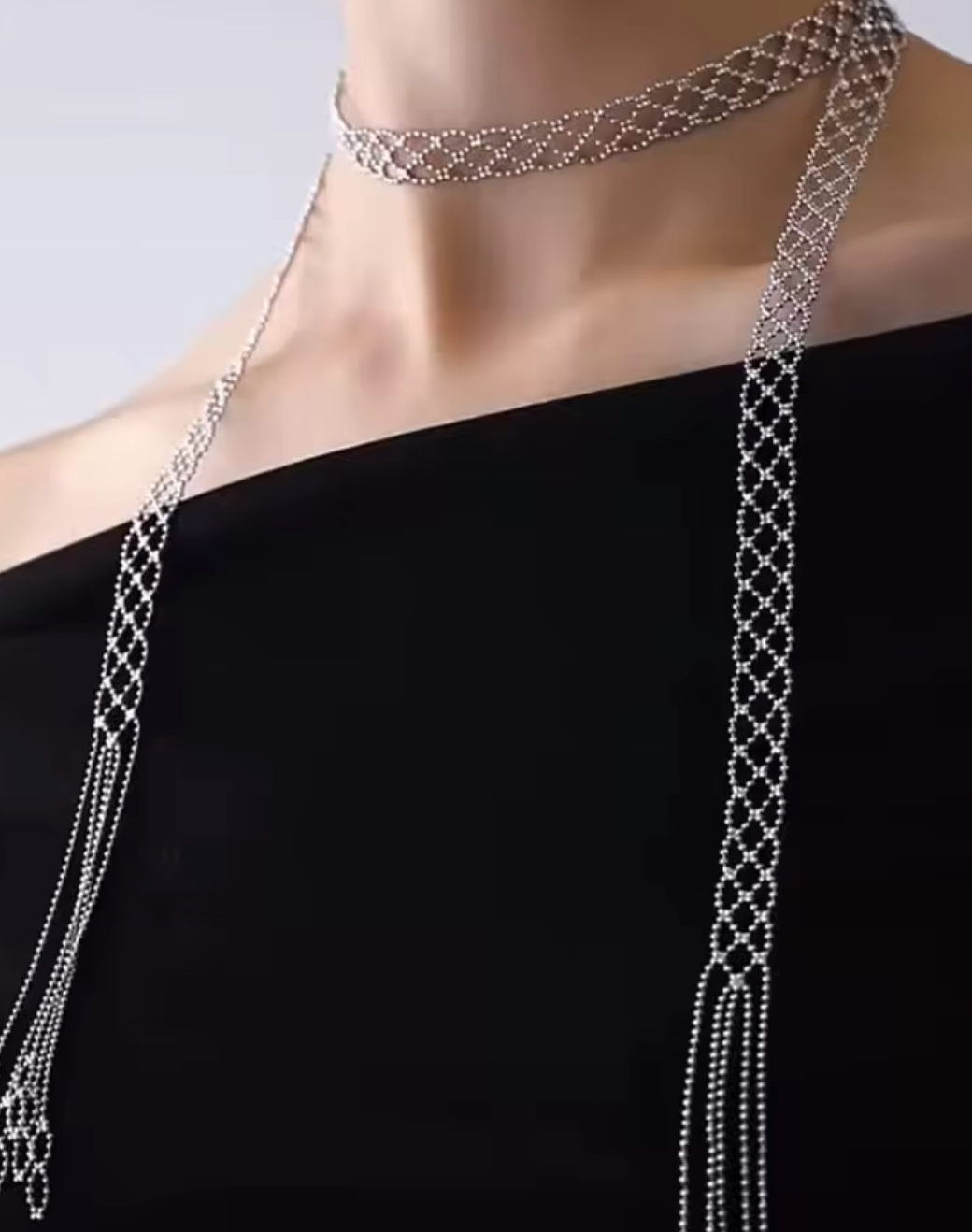 Lady Anne Lace Metal Scarf Fringe Necklace- PVD 