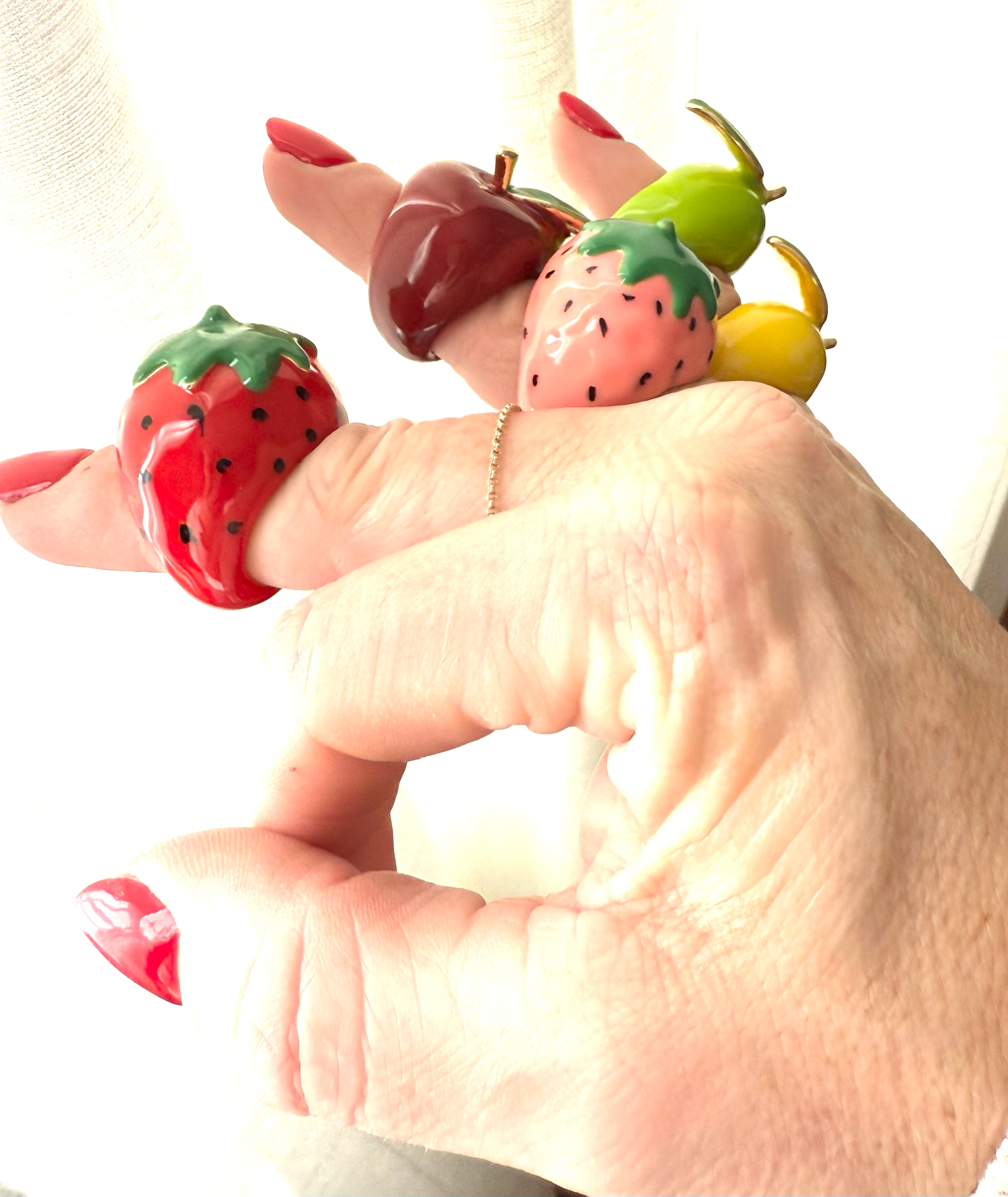 Fruit Basket Ring- Large Dome Fruit Rings- Enamel Hand Made