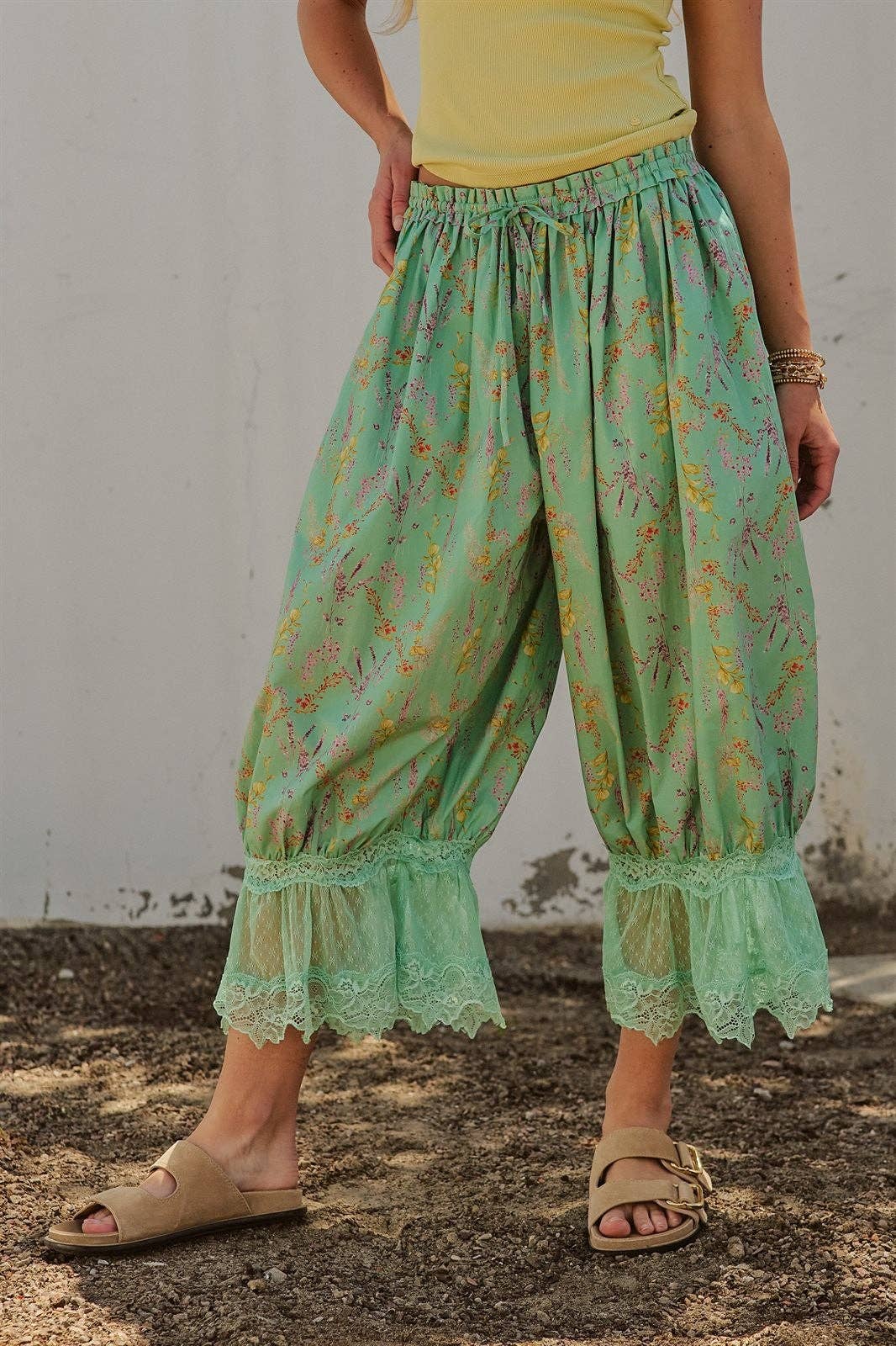 Wildflower Floral Lace Hem Cotton Bloomer Pants