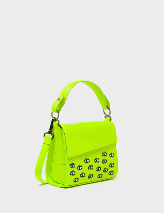 Anastasio Micro Crossbody Handbag Neon Lime Leather - All Over Eyes Embroidery