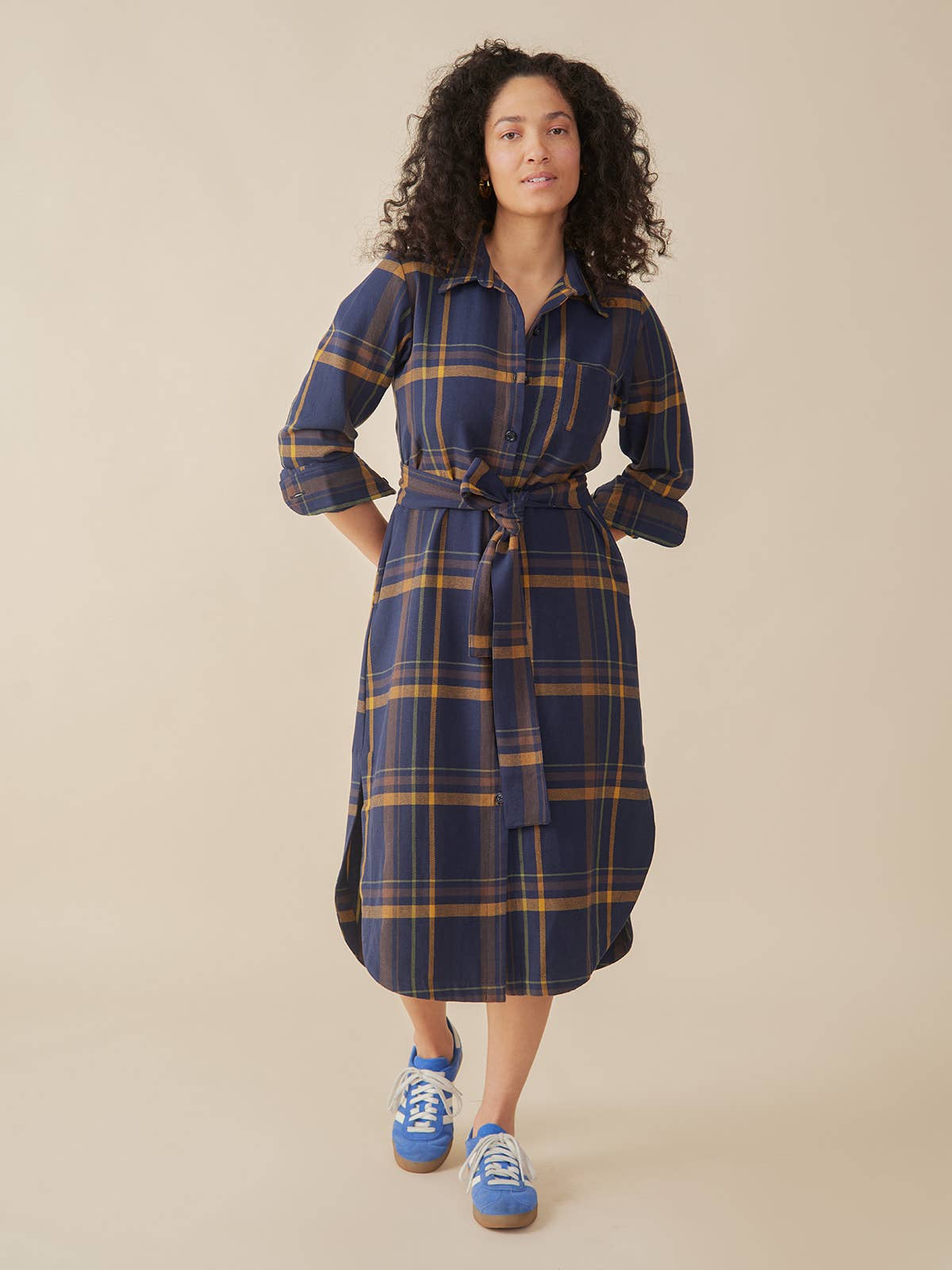 Sutton Shirtdress Navy Yellow Plaid