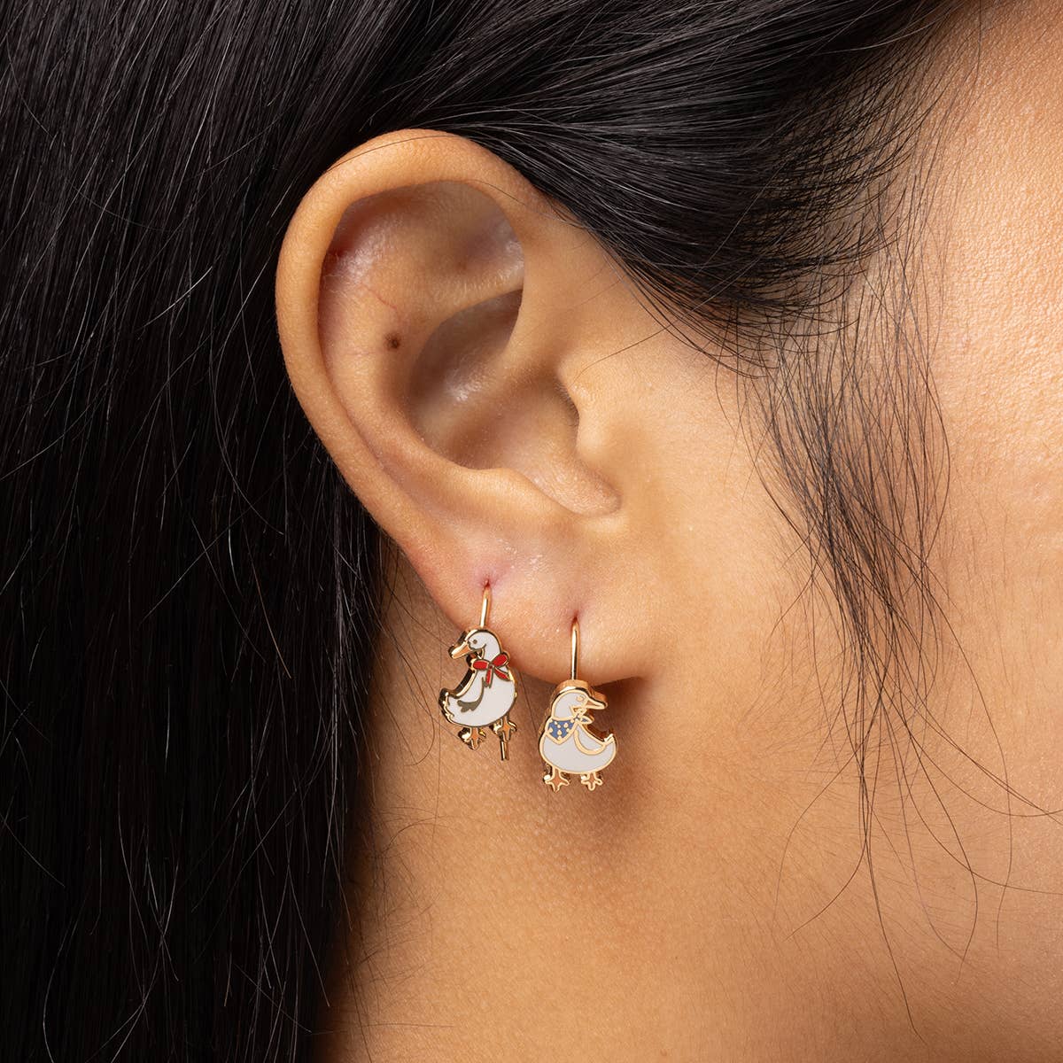 Duck Earrings - Gold Statement Jewelry - Animal Lover Gift