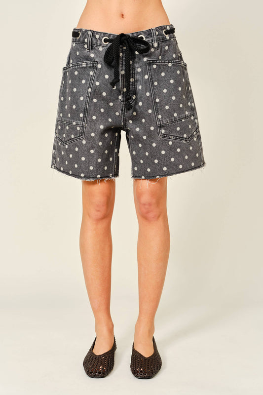COTTON DOT BARREL SHORTS WITH WAIST BELT