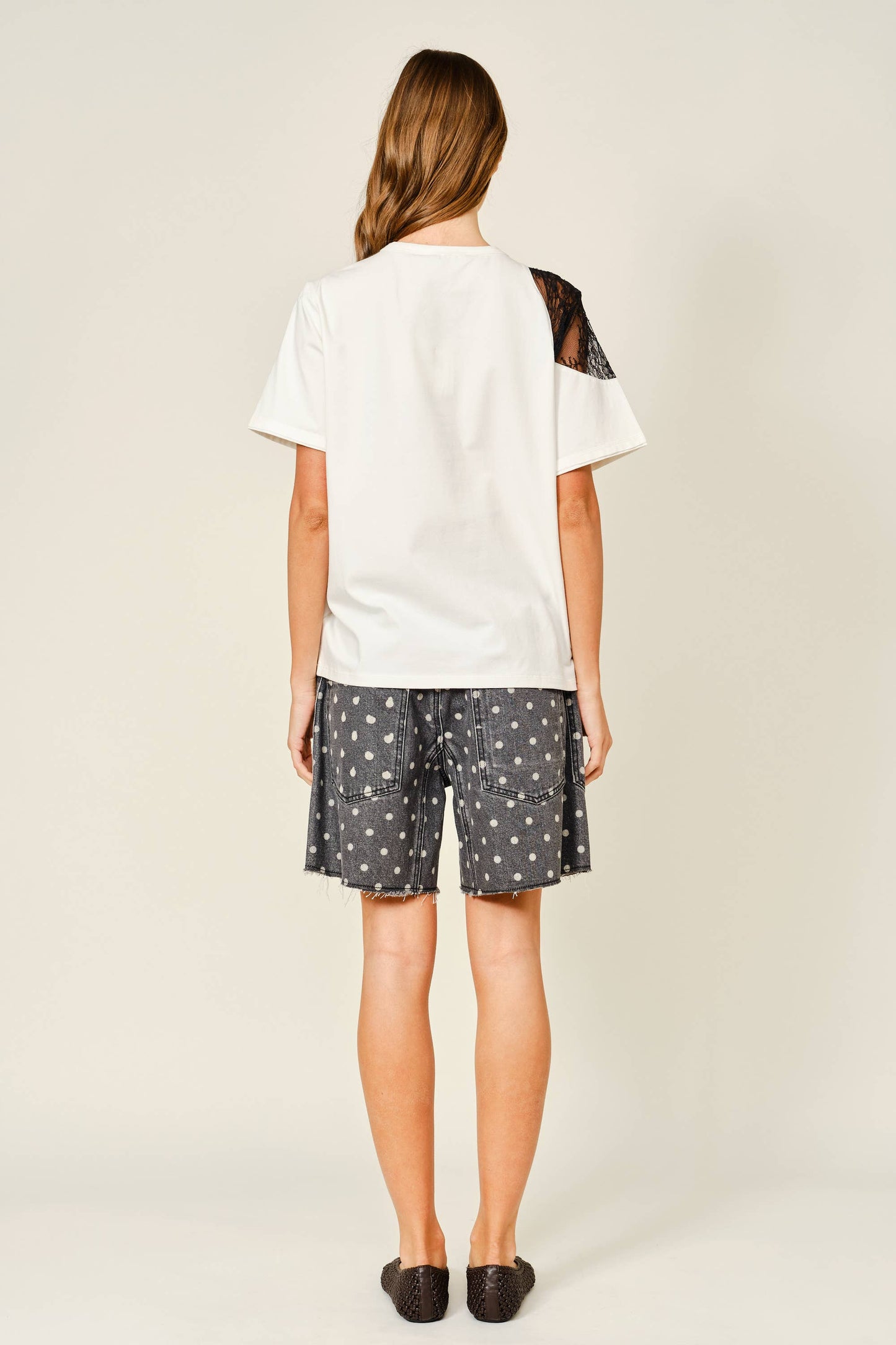 COTTON DOT BARREL SHORTS WITH WAIST BELT