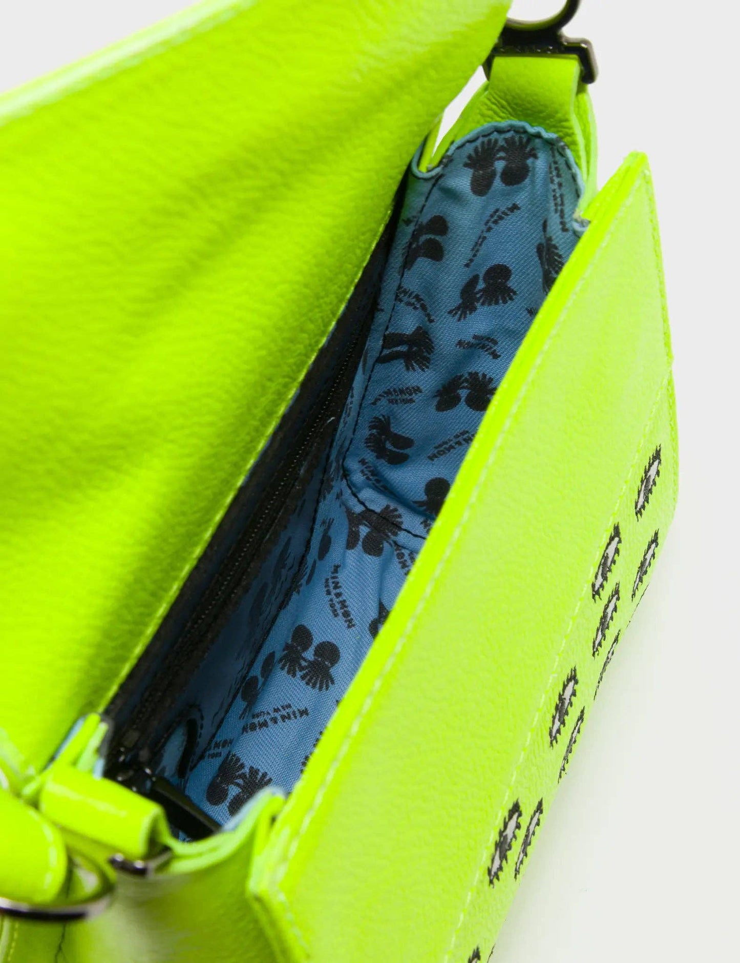 Anastasio Micro Crossbody Handbag Neon Lime Leather - All Over Eyes Embroidery