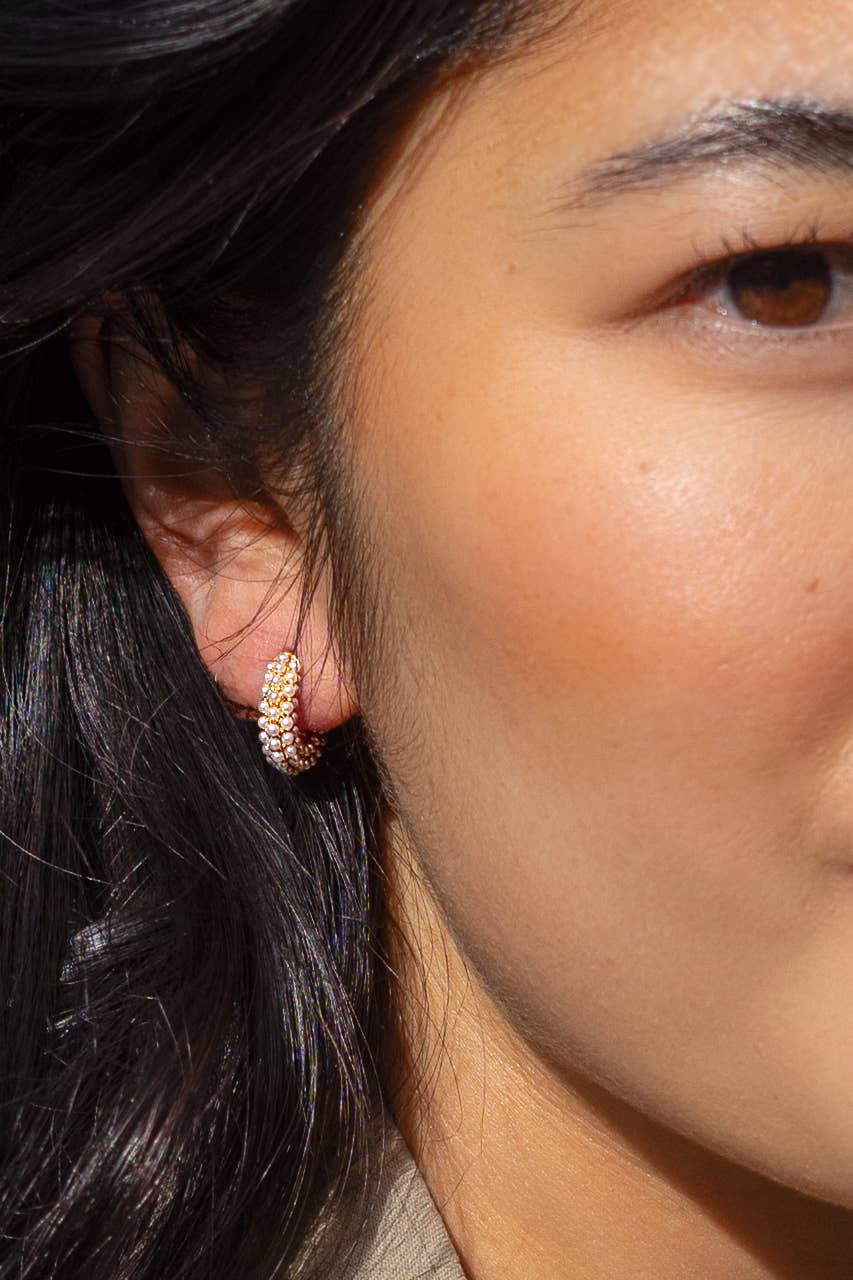 Pearl Mini Dot Hoops - 18K Gold Plated