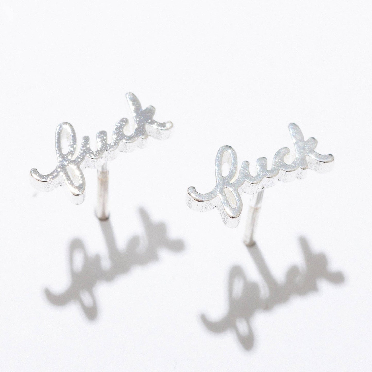 Fuck Script Stud Earring - Silver or Gold Plate, Single/Pair