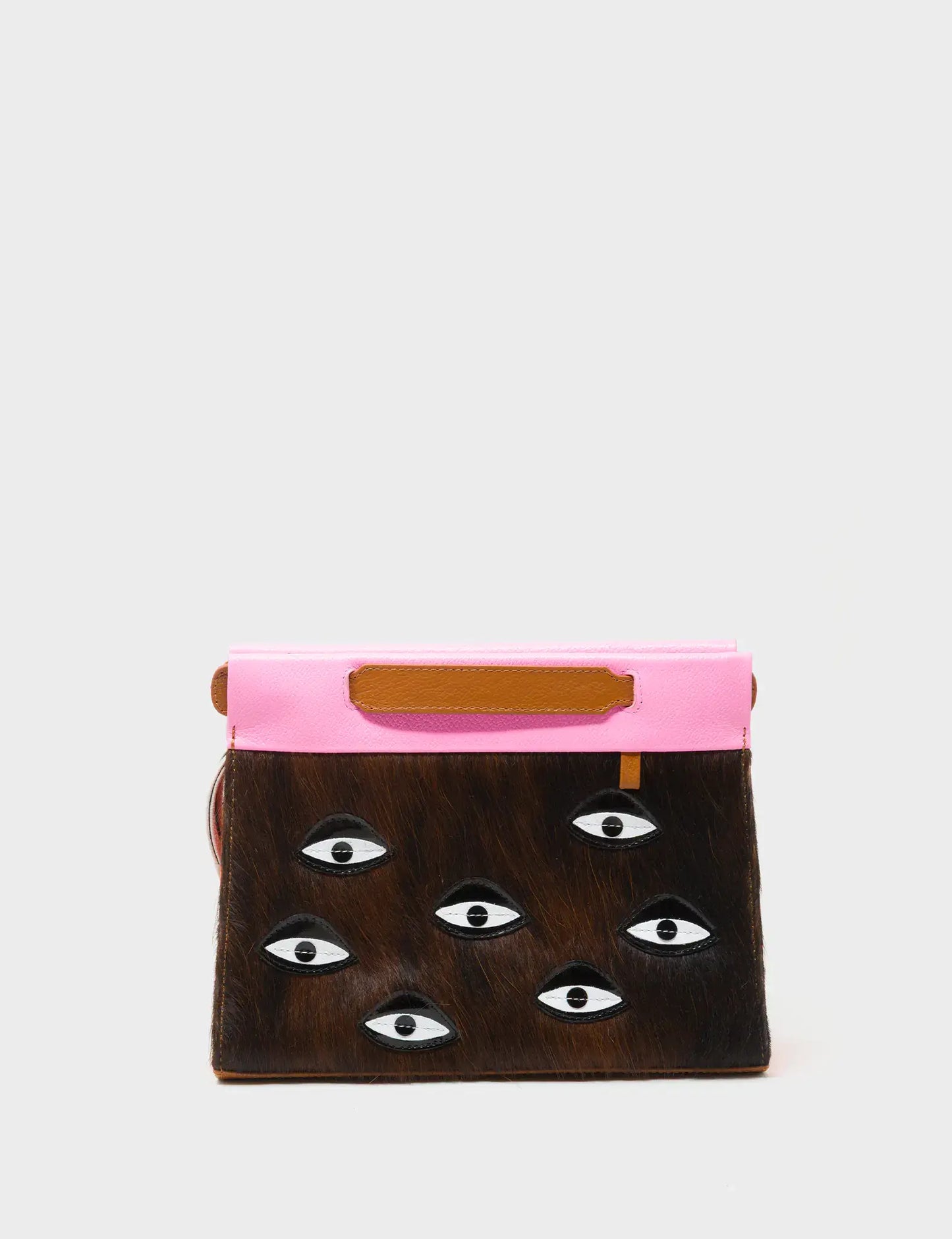 Vali Crossbody Small Bubblegum Pink And Neon Orange Leather Bag - Eyes Applique Adjustable Handle