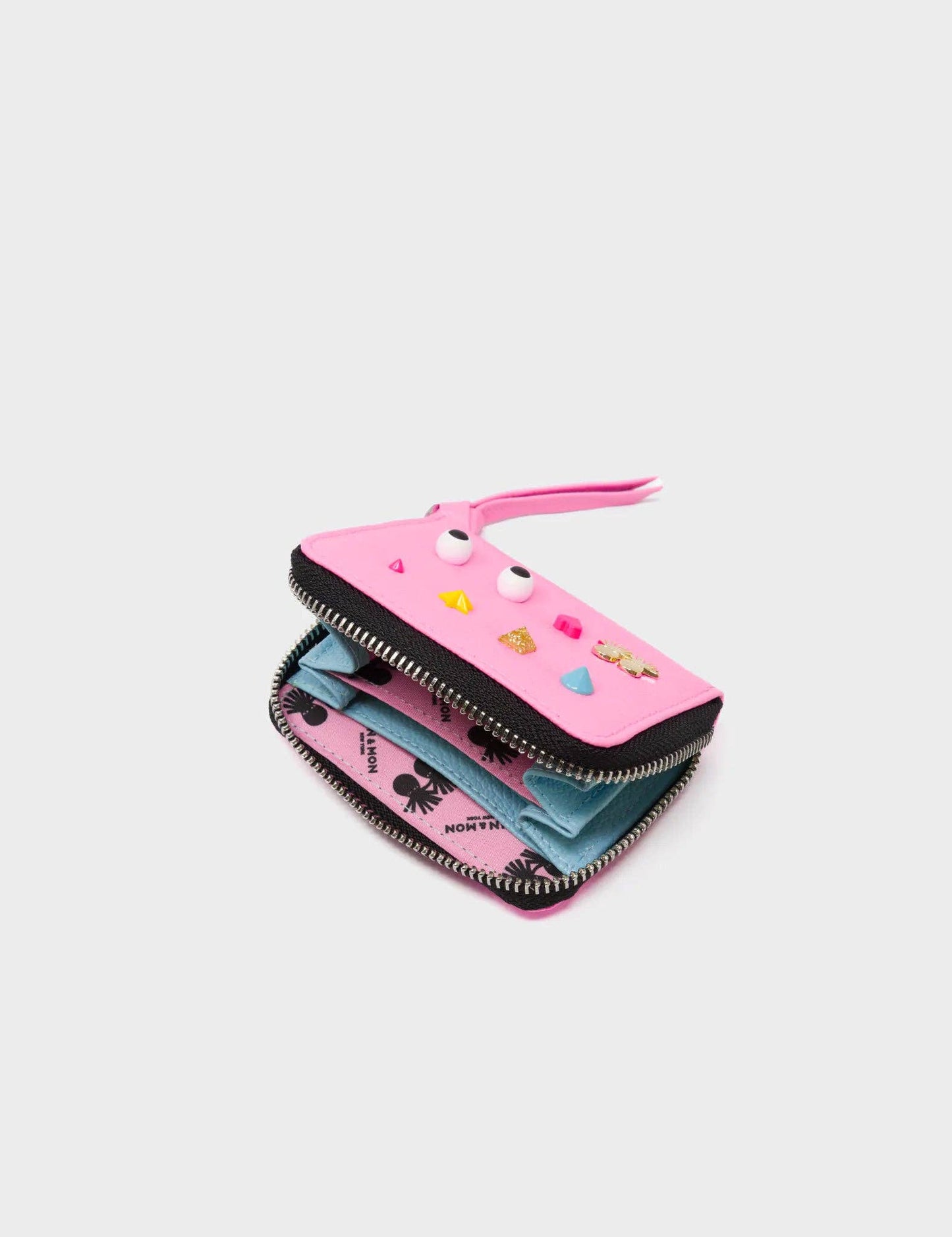 Frodo Bubblegum Pink Leather Zip Around Wallet - Studs Pattern