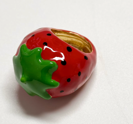 Fruit Basket Ring- Large Dome Fruit Rings- Enamel Hand Made