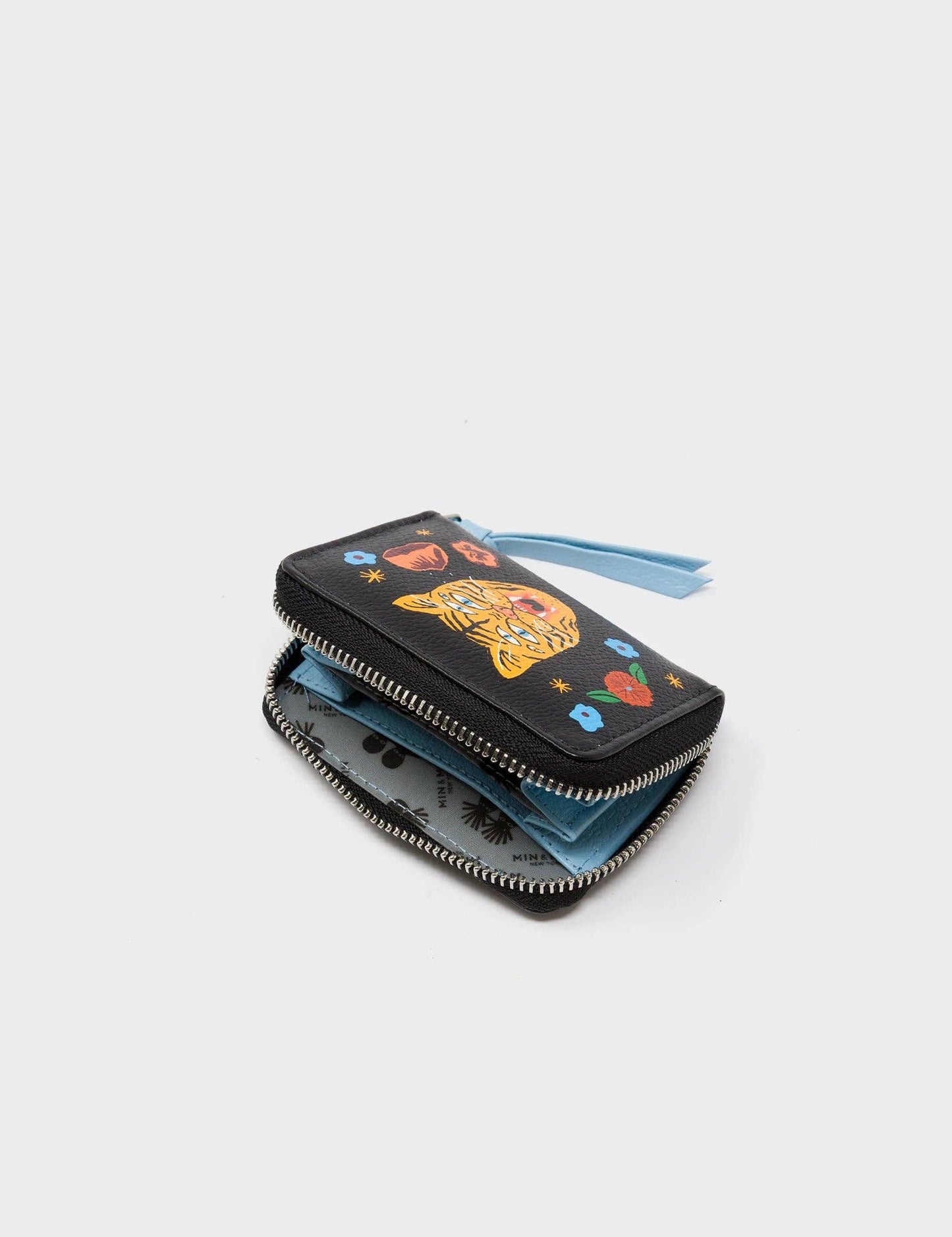 Frodo Black Leather Zip Around Wallet - Happy Tiger Print