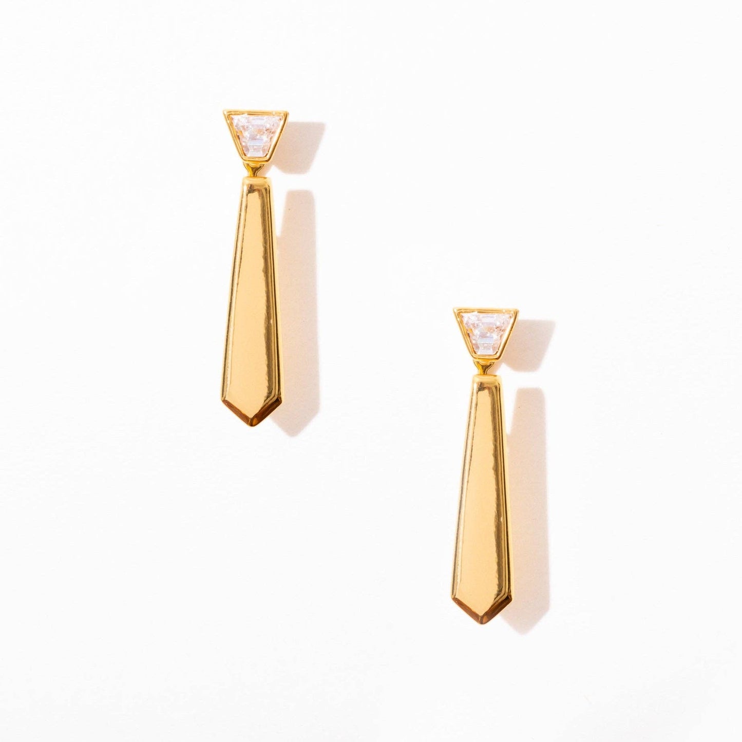 Power Tie Jacket Earrings - 14K Gold Plated & Cubic Zirconia