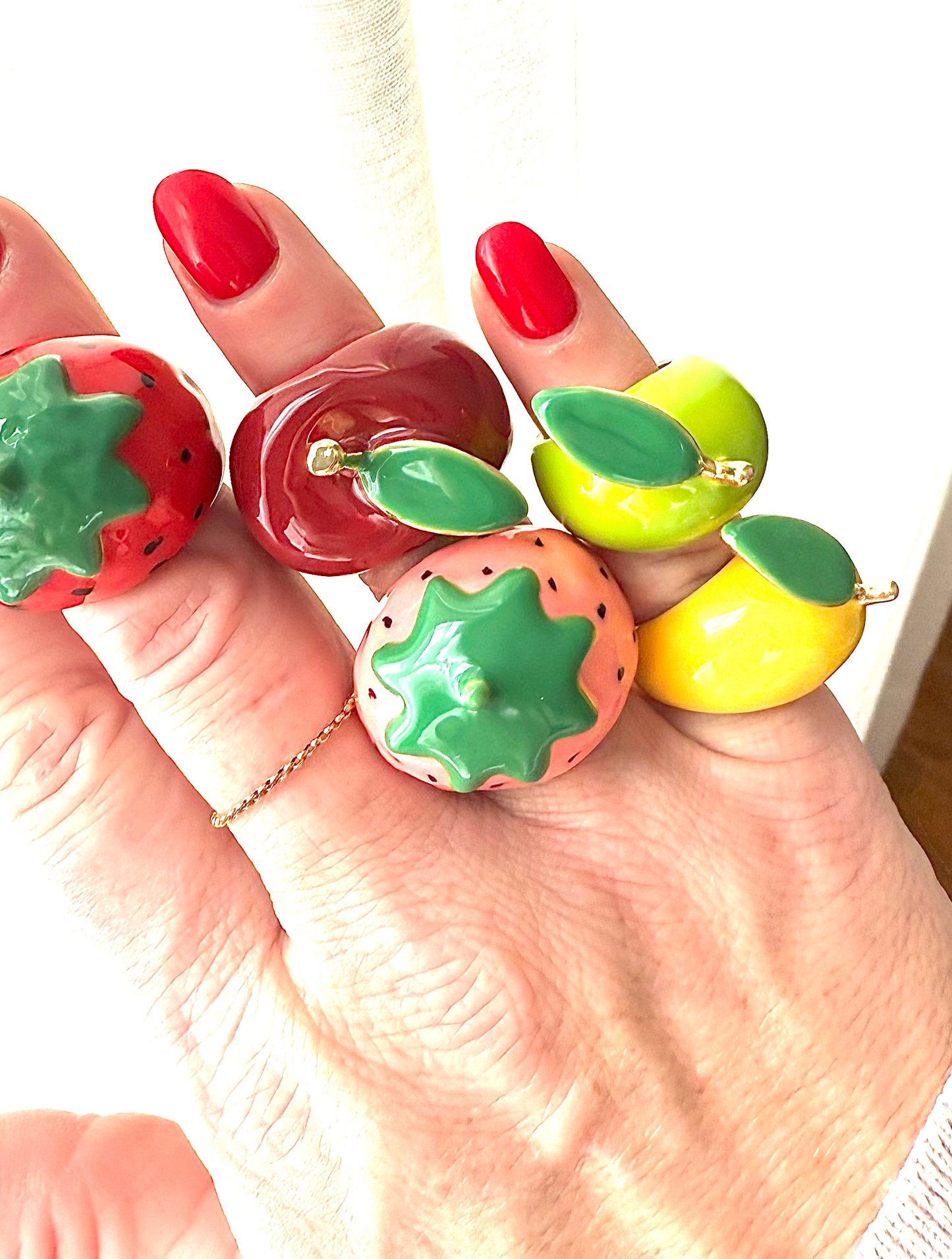 Fruit Basket Ring- Large Dome Fruit Rings- Enamel Hand Made