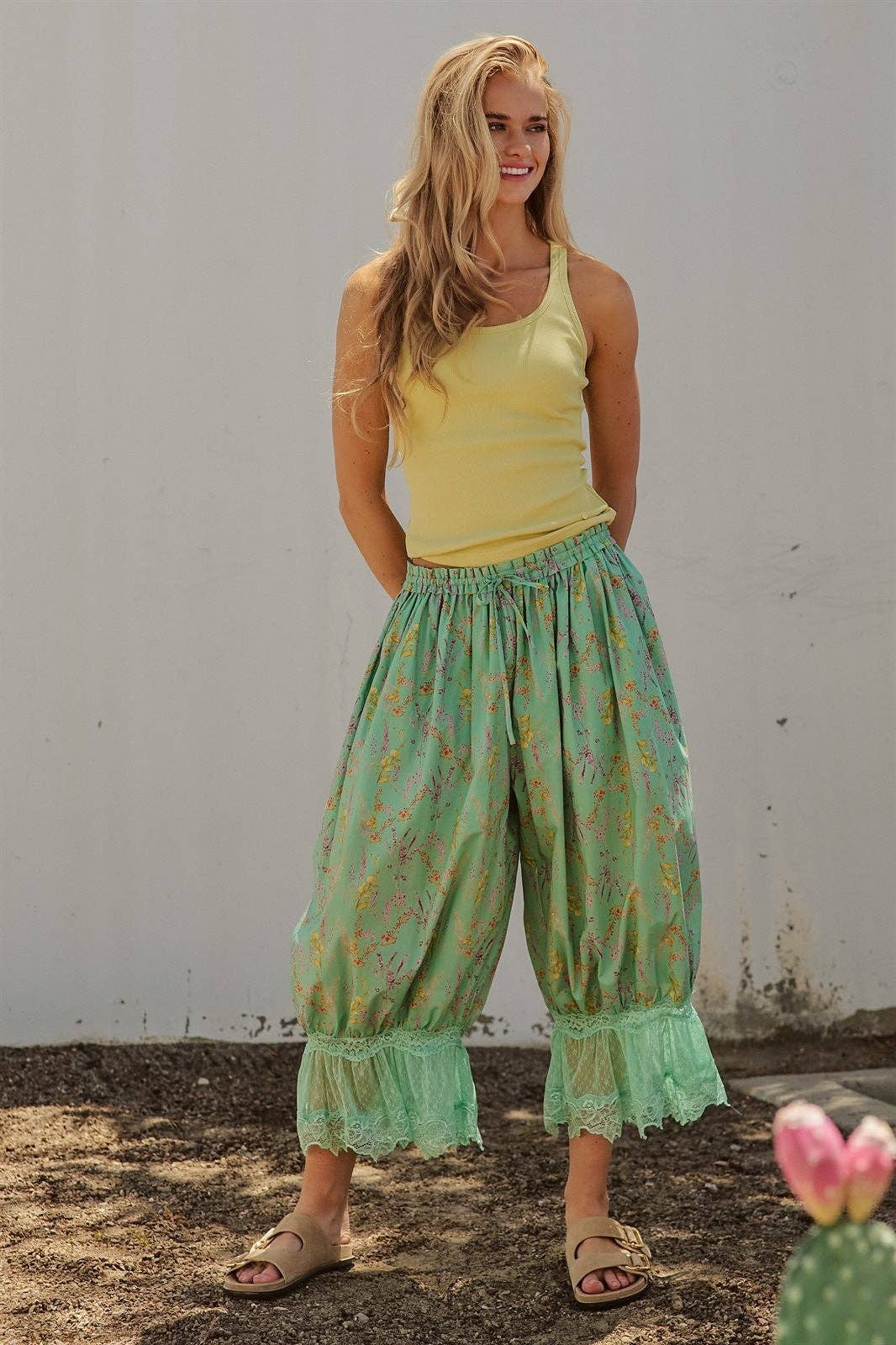 Wildflower Floral Lace Hem Cotton Bloomer Pants