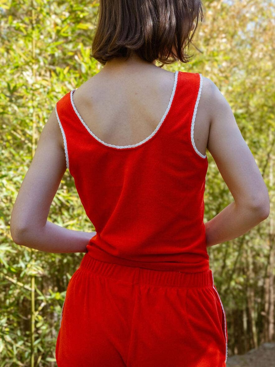 Lace-Trim Terry Tank Red