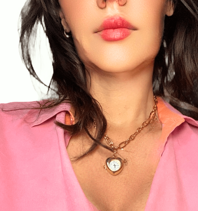 Watch Necklace - Steel Chain , Heart Shaped, Really Works - Tsuru