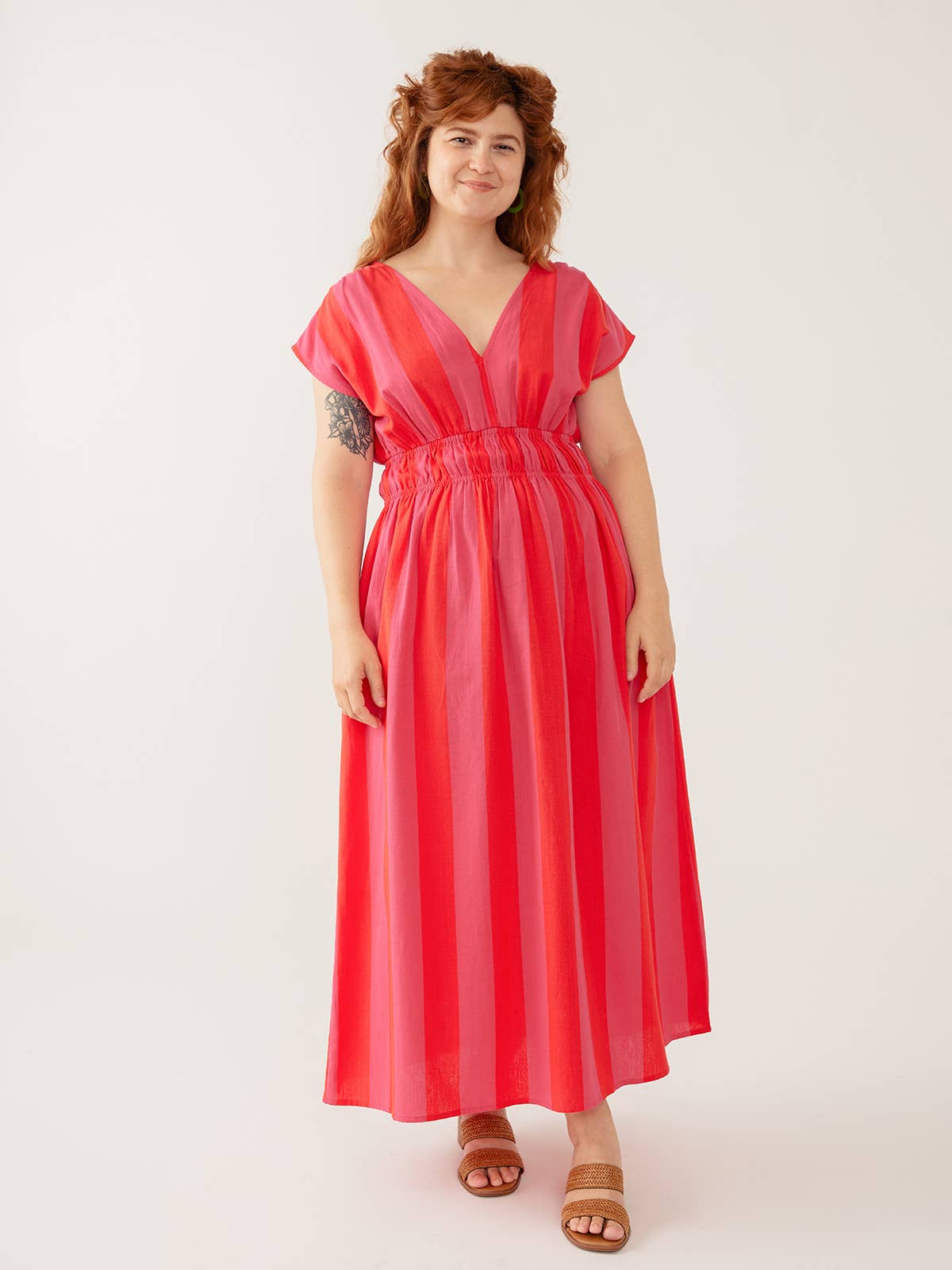 Hattie Dress Pink Red Linen Cotton