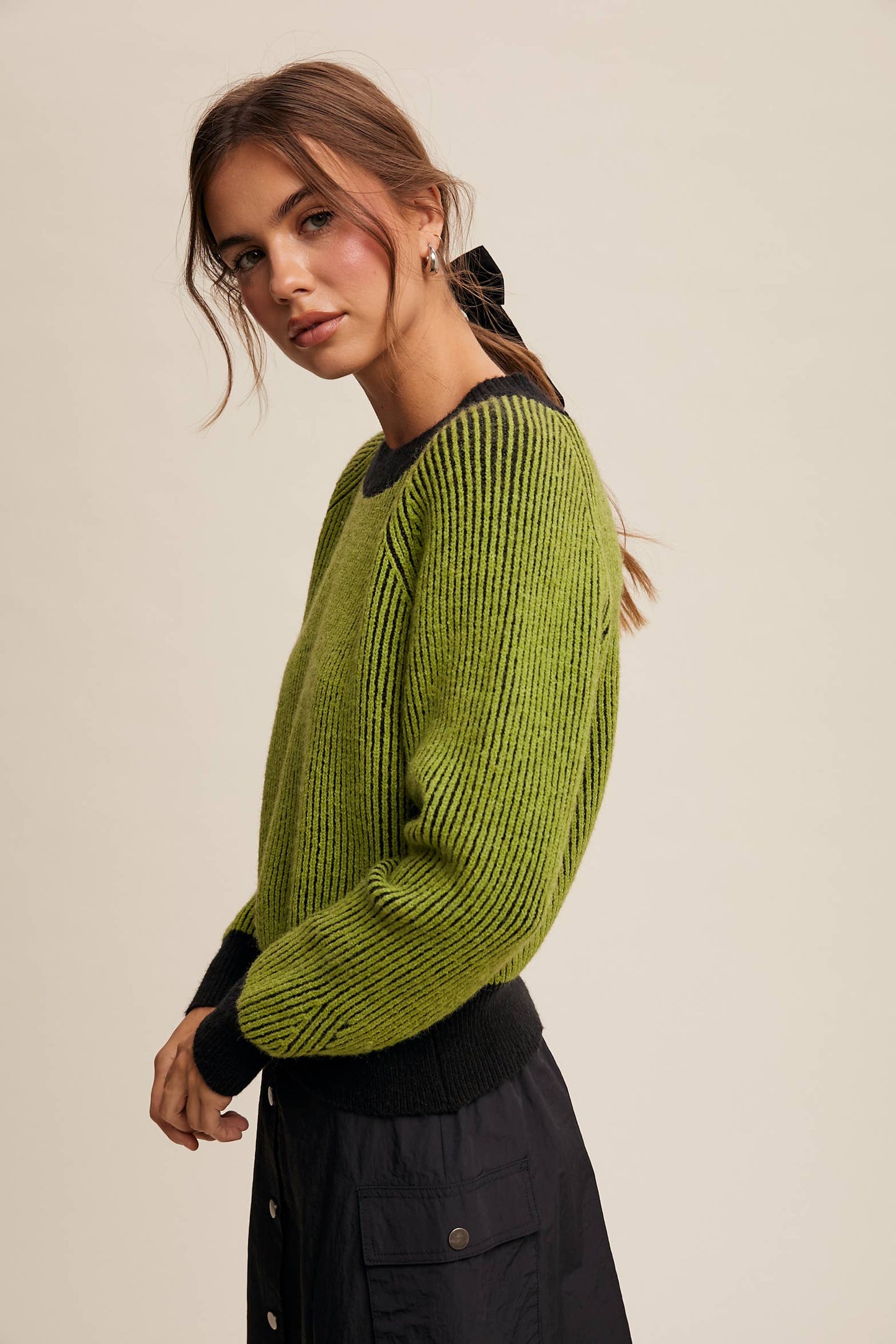 Colorblock Striped Ribbed Sweater