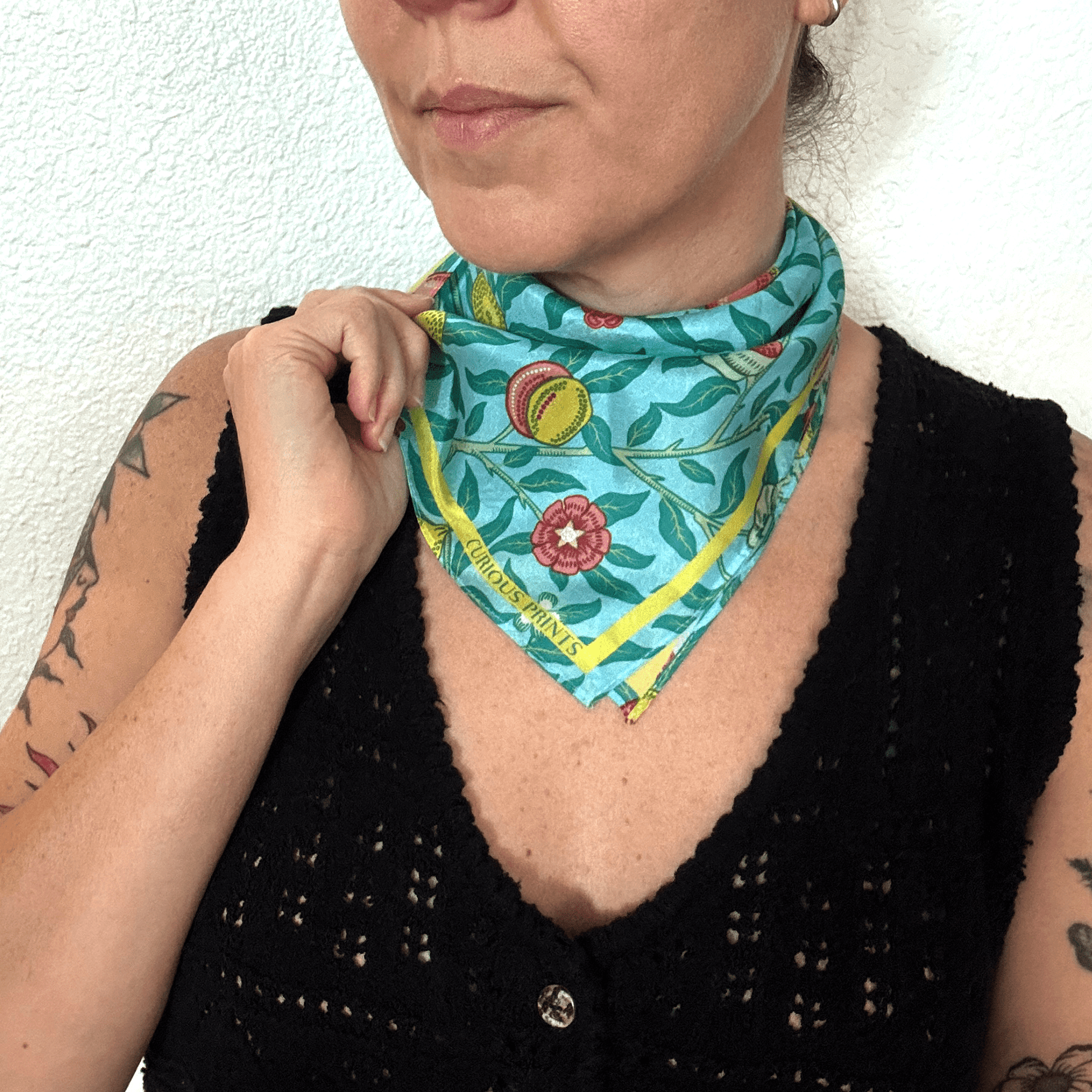 100% Silk Scarf William Morris Summer Fruit Bandana Tapestry - Tsuru