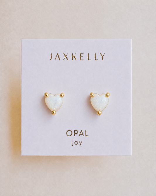 Puffed White Opal Heart Earrings