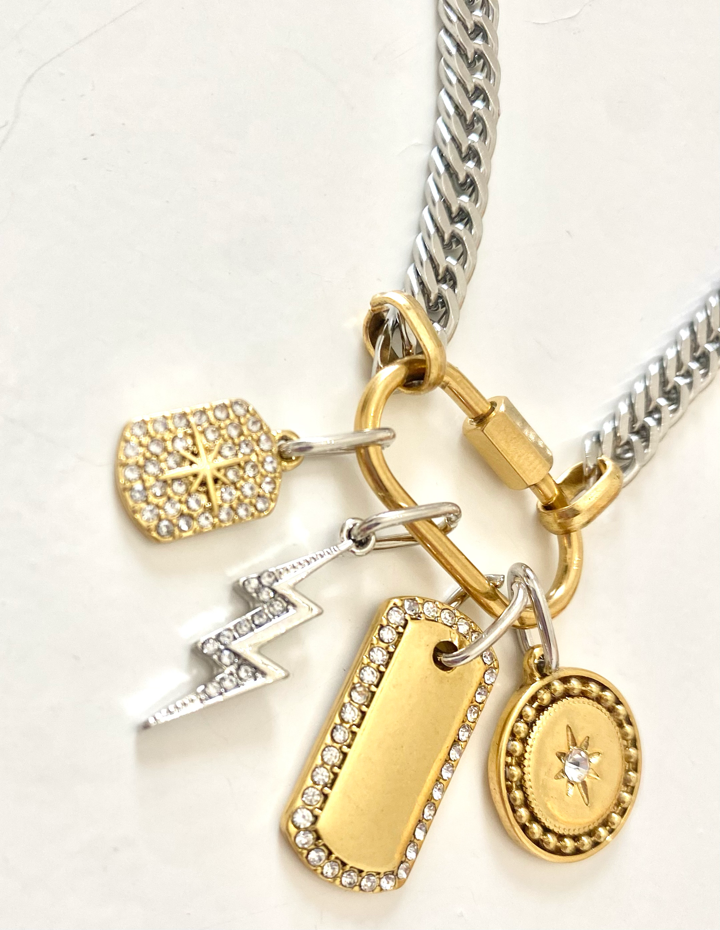 Carabiner Charm Amulet Necklace- Steel Waterproof- 5 charms 