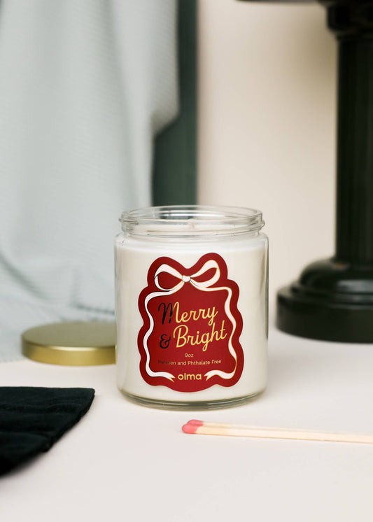 Merry & Bright - Holiday Candle - 9oz Clear