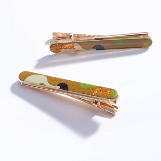 Camo Fuck Script Hair Clips