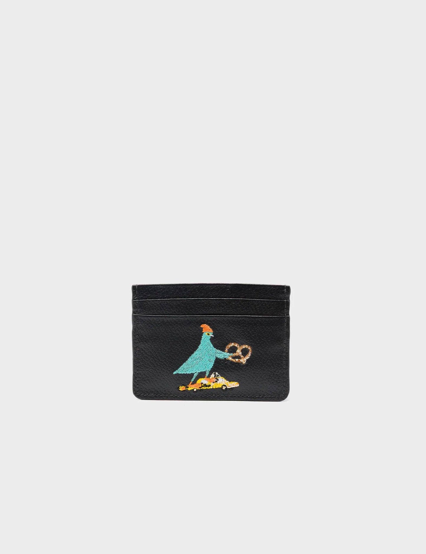 Filium Black Leather Cardholder - Pigeonista Embroidery