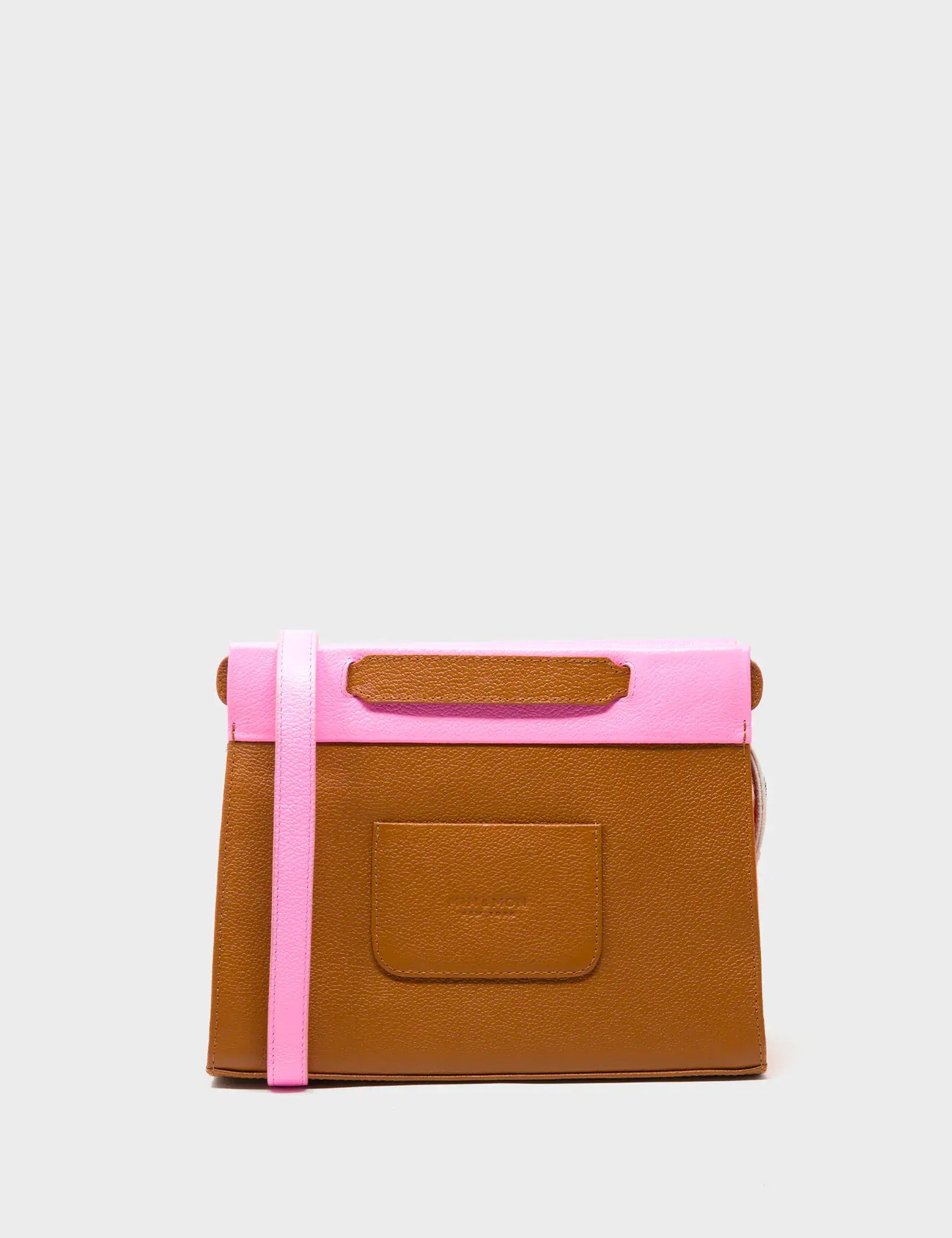Vali Crossbody Small Bubblegum Pink And Neon Orange Leather Bag - Eyes Applique Adjustable Handle
