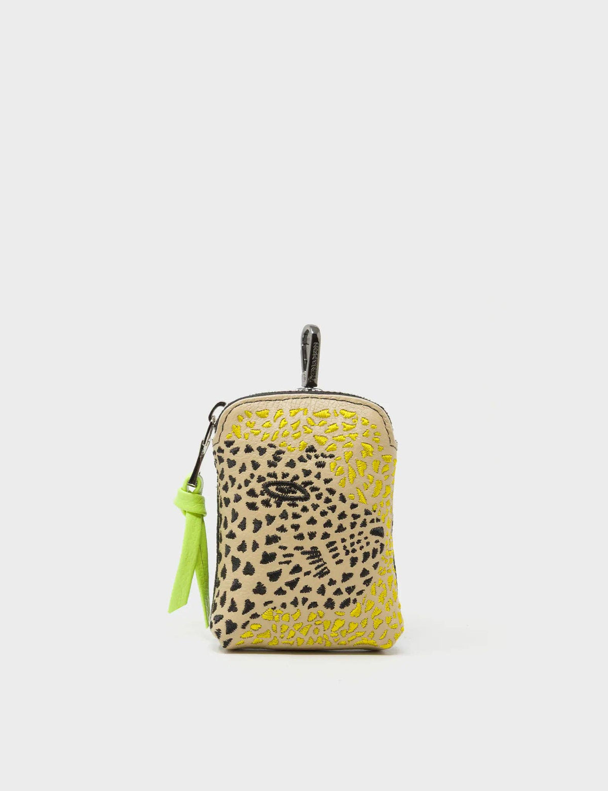 Florence Pouch Charm - Taos Taupe Leather Keychain Retro Tiger Embroidery