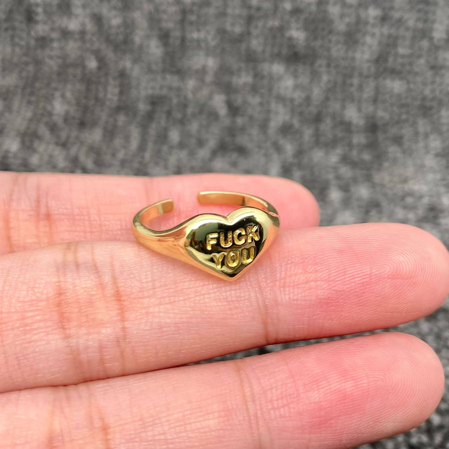 'FUCK YOU' 18k Gold Plated Glossy Heart Shaped Ring