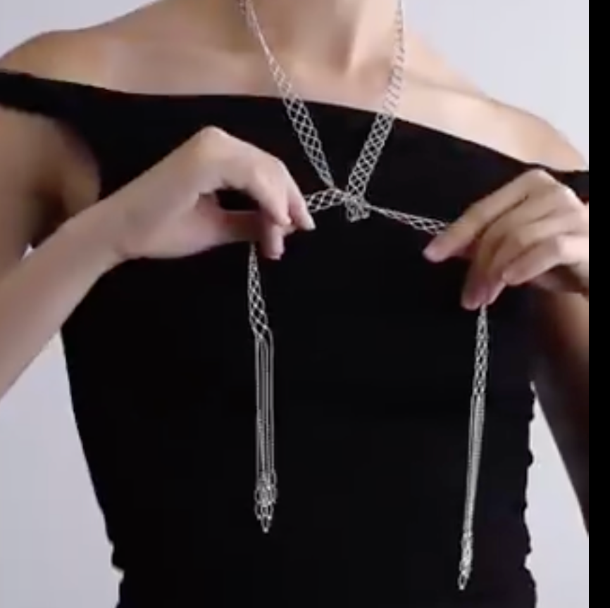 Lady Anne Lace Metal Scarf Fringe Necklace- PVD 