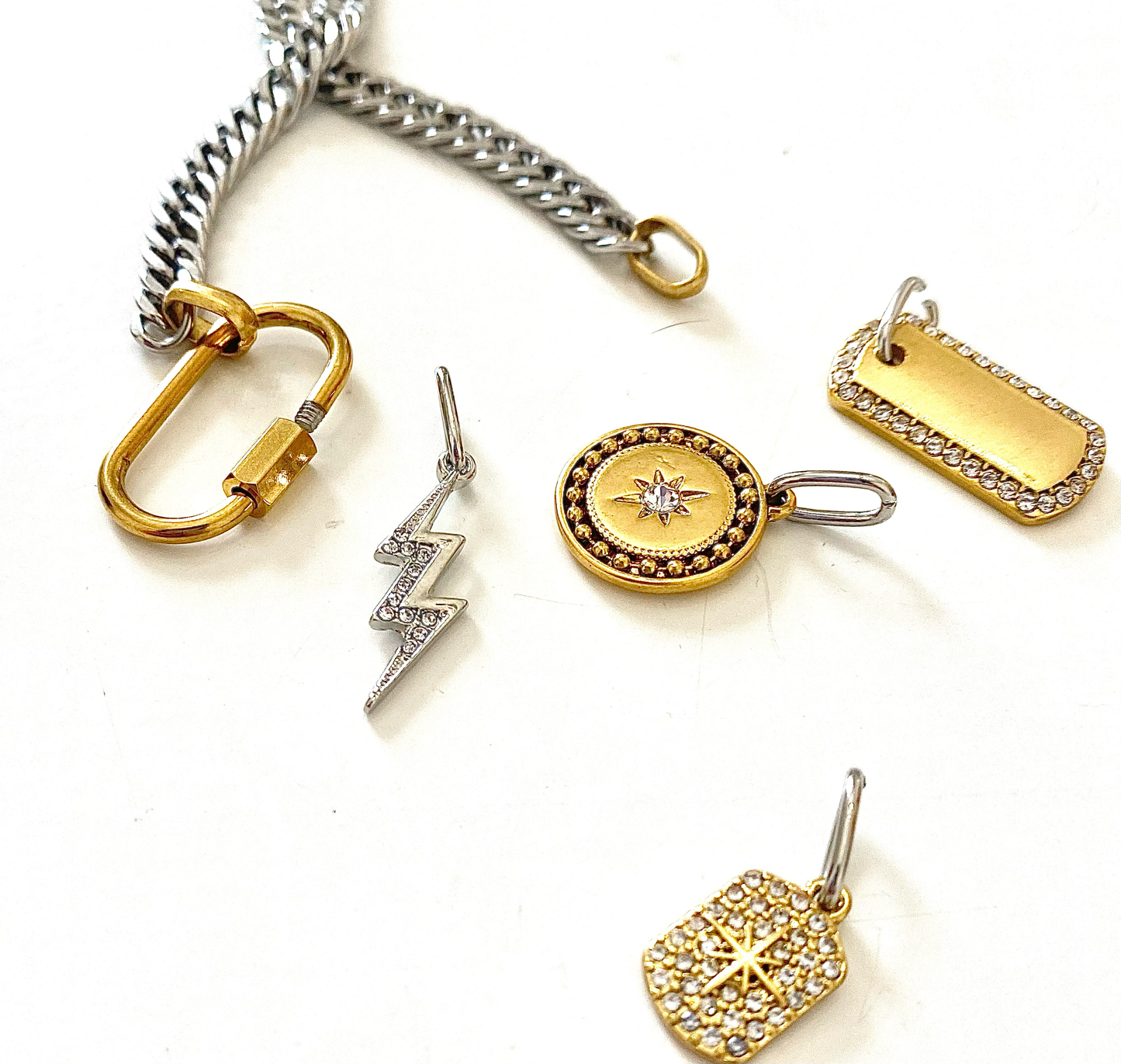 Carabiner Charm Amulet Necklace- Steel Waterproof- 5 charms 