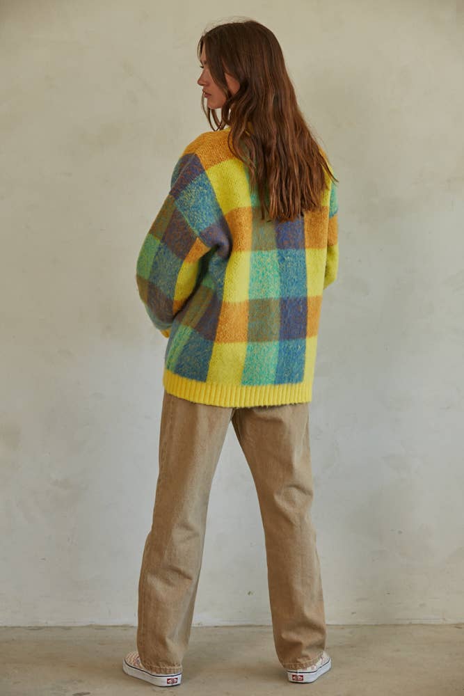Gingham Cardigan Knit Sweater