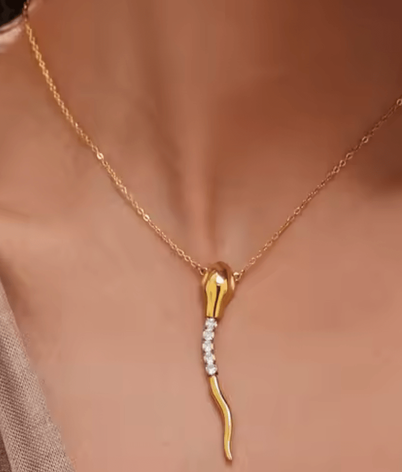 Snake - Tennis Necklace Serpent - Steel 14K CZ necklace - Tsuru
