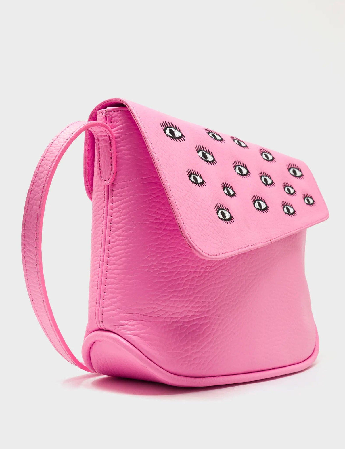Bruno Mini Crossbody Bubblegum Pink Leather Bag - All Over Eyes Embroidery