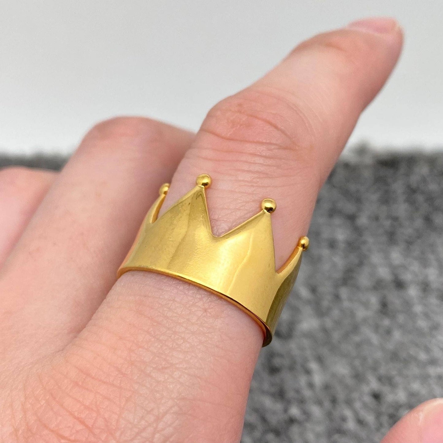 18K Gold Plated Stainless Steel Crown Adjustable Ring - FGS