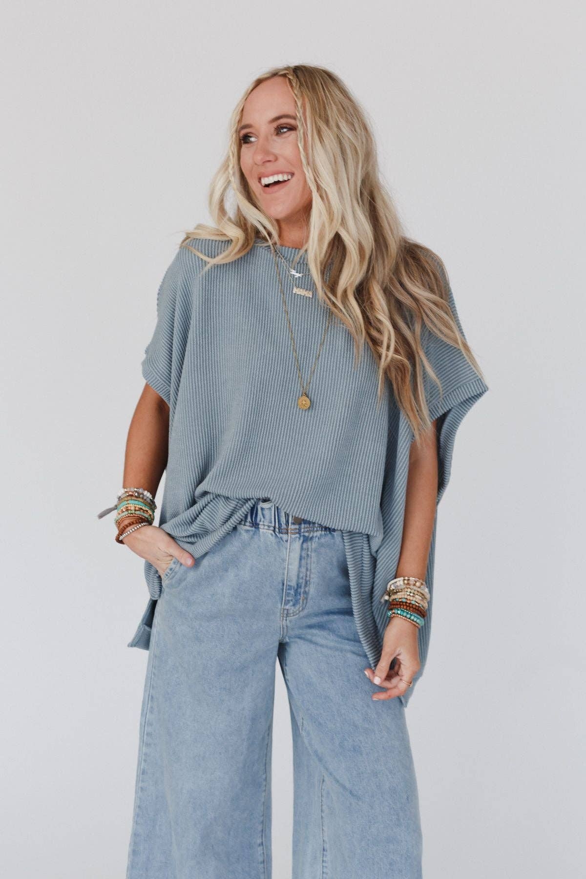 Moon Glow Texture Knit Top - Seafoam
