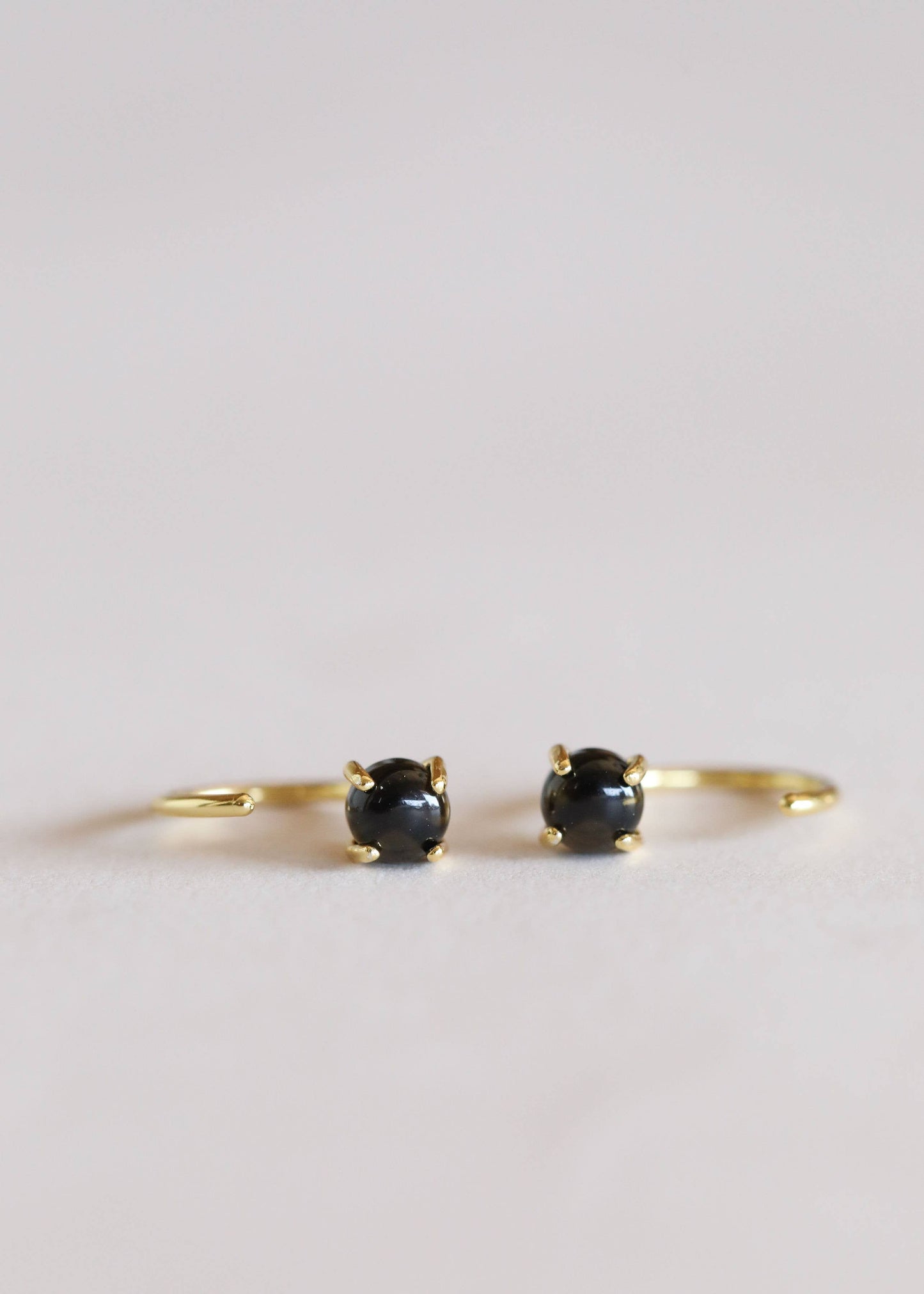 Huggies - Obsidian - Gold Earrings