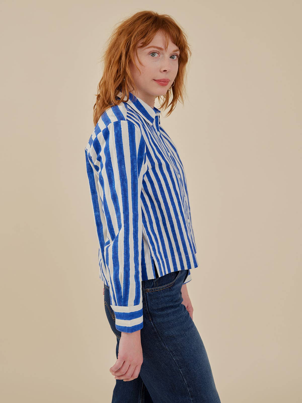 Long Sleeve Benji Button Down Cobalt Stripe Mix
