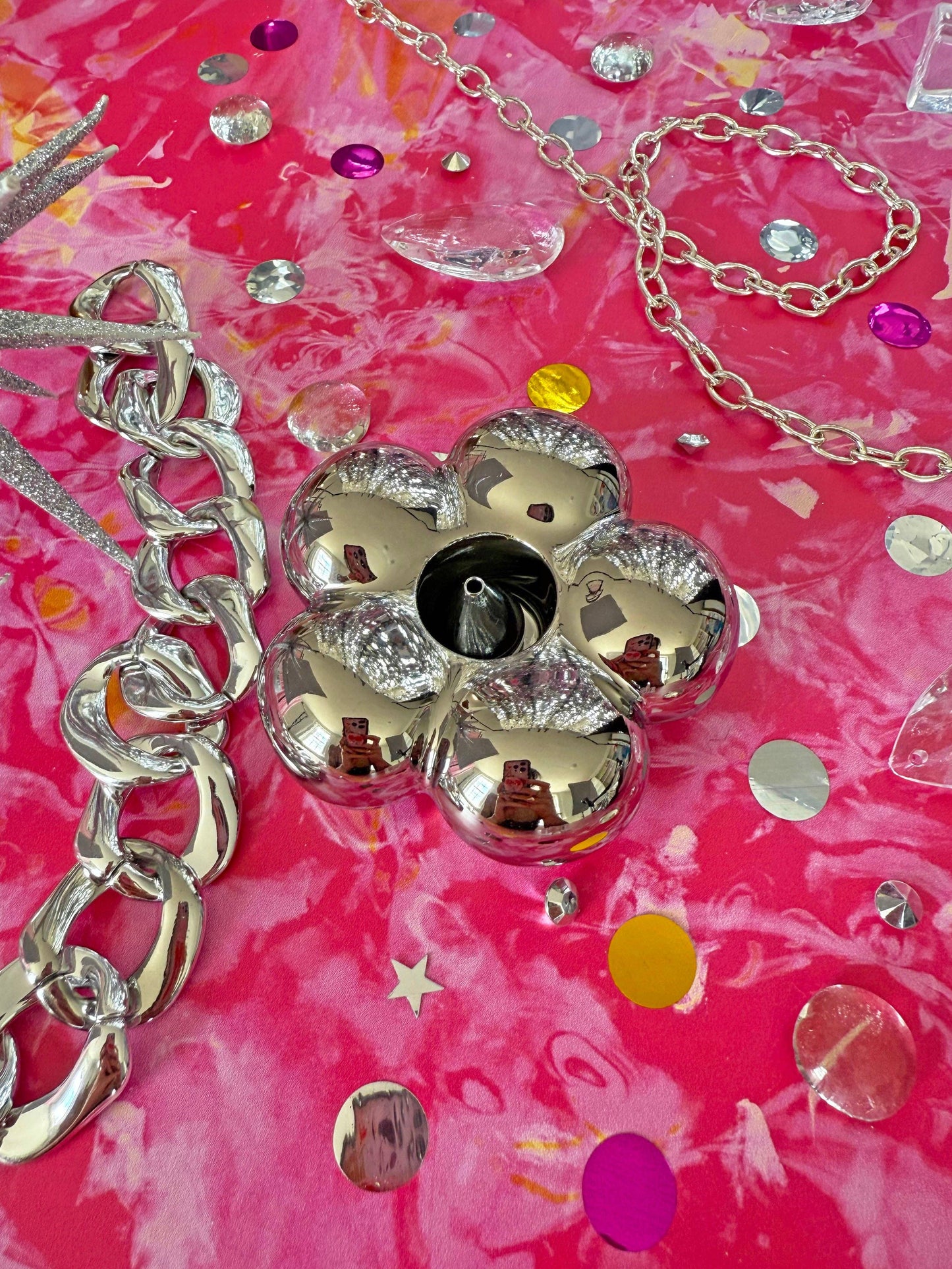 Chrome Flower Incense Holder