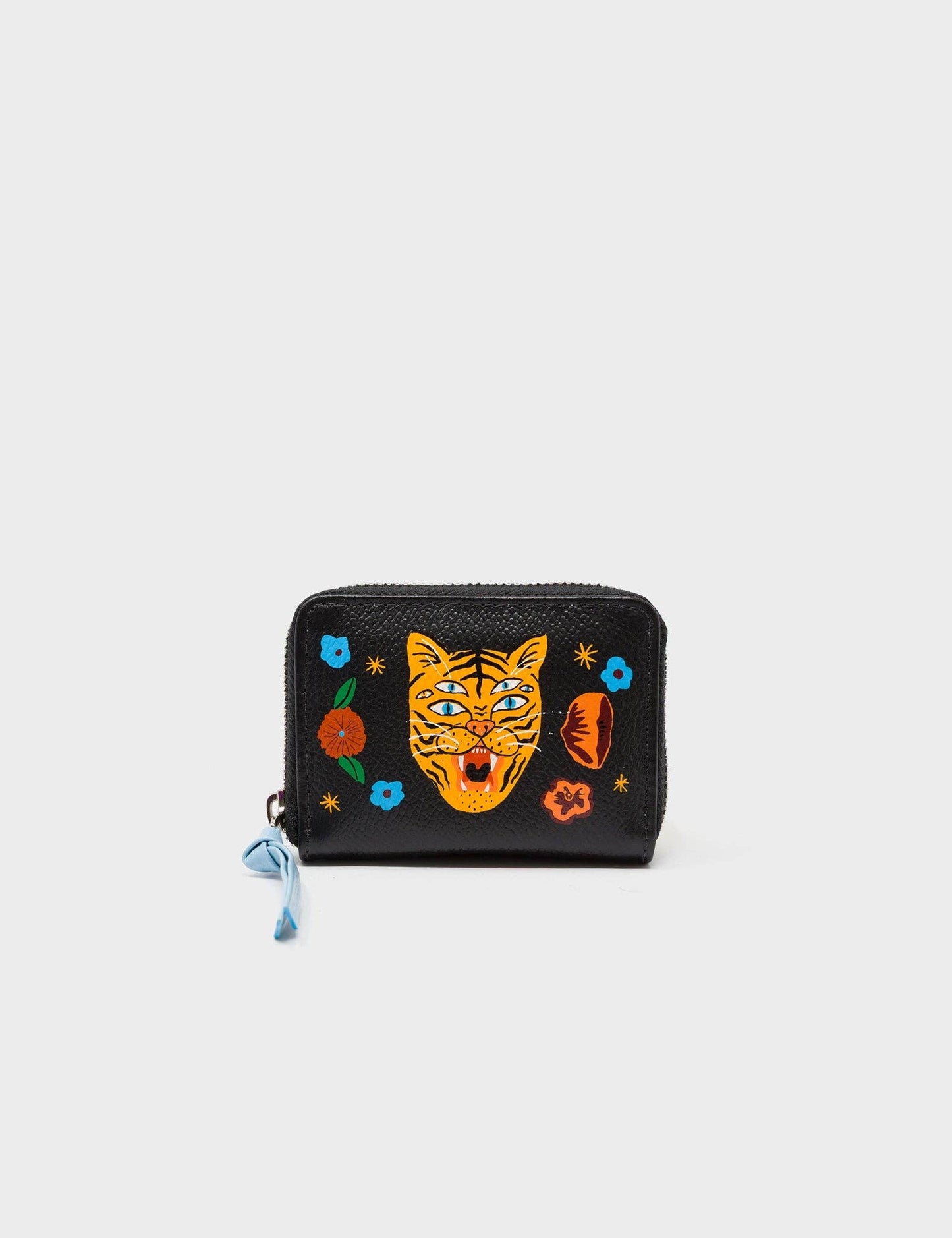 Frodo Black Leather Zip Around Wallet - Happy Tiger Print